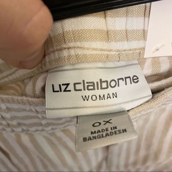 Liz Claiborne Belted tan flax Striped Crop Pants linen coastal beachy plus 2XL - Picture 13 of 14